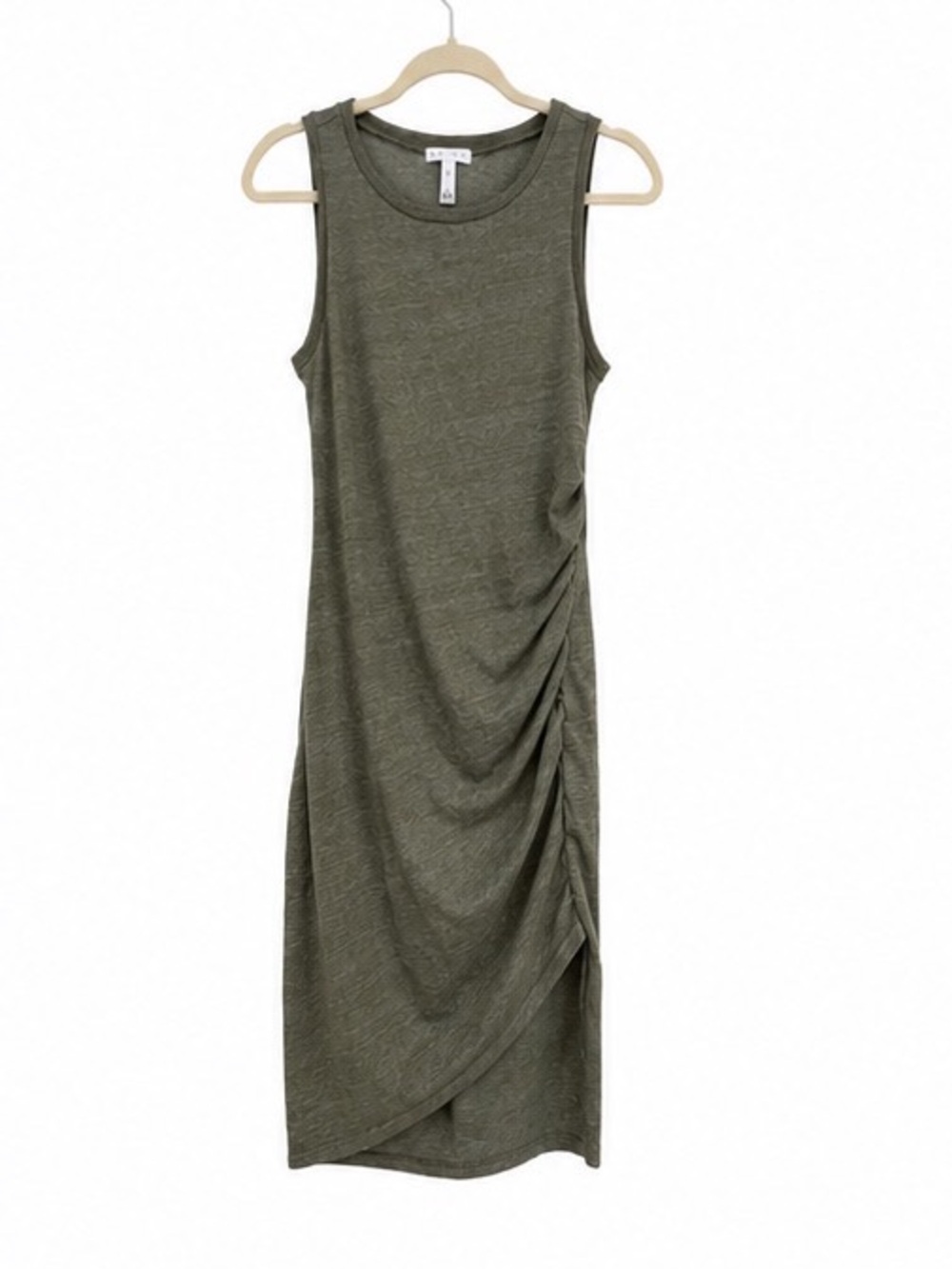 Leith Olive Green Ruched Sleeveless Midi Dress Size Small
